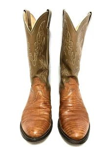 Justin Traditional Western Boot Men's 9.5 D Caramel Lizard Shoe Taupe Upper - Picture 1 of 10