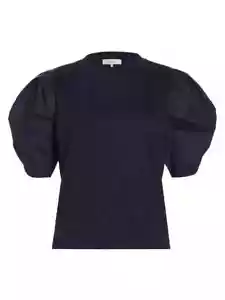 $188 Frame Cotton Puff-Sleeve T-Shirt XS Navy/ Blue - Picture 1 of 3