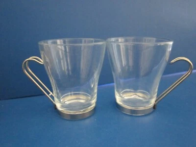 2 Piezas Bormioli Rocco Italia Oslo Café Cappuccino Tazas Vasos Manijas de Metal Foto 1 de 4
