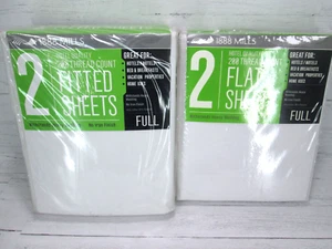 1888 Mills 2 Full Flat Fitted Sheet Sets Hotel Quality 200 Thread Count White - Picture 1 of 5