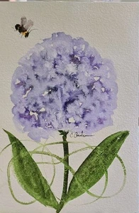 Original Signed Watercolor Painting. Floral. Wall Art.Hydrangeas. Purple. Greens - Picture 1 of 3