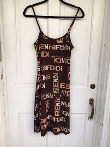 Fendi Vintage Logo Sleeveless Knee Length Slip Dress Size M, Italy. - Picture 1 of 8