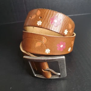Old Navy floral bemalter Ledergürtel Damen Größe M braun Blumen Blätter Vintage - Bild 1 von 9