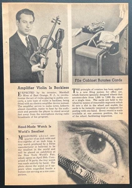 Violín electrofónico Marshall Moss 1939 pictórico “El violín amplificador es sin respaldo” Foto 1 de 1