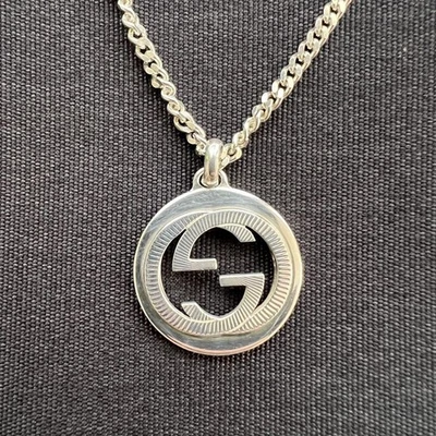 Gucci Collana Incastro Guilloché GG Logo Argento SV925 Uomo Dal Giappone YZ - Immagine 1 di 4