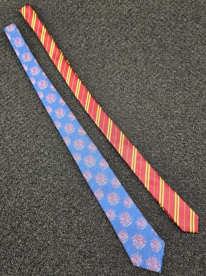 Neck Tie Lot of 2 Haggar Hot Topic Fireworks Striped Blue Red - Image 1 of 4