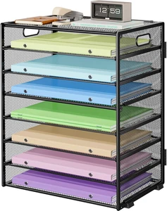 8 Tier Paper Organizer with Handle, Metal Mesh Desk File Organizer, Large Capaci - Picture 1 of 7