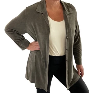 Chico's Design grau taupe Strick Tunika Top Langarm Knopfleiste Gr 3 Lg 16 - Bild 1 von 7