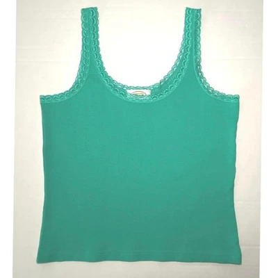 Camiseta feminina Talbots Y2K acabamento em renda tamanho M verde trabalho regata elástica feminina - Imagem 1 de 4