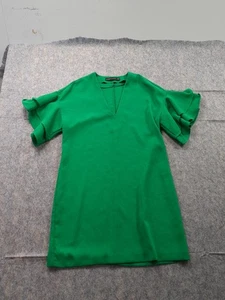 ZARA WOMAN Gr. XS Mini-Etuikleid Kelly grün V-Ausschnitt Rüschenärmel - Bild 1 von 9