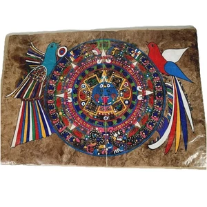 Mexican Aztec Mayan Paint? Ink? On Paper Mandala Birds South American Art 17x12 - Picture 1 of 5