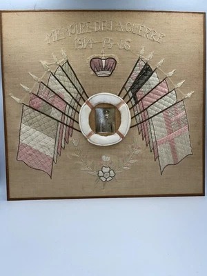 WW1 Sweetheart Silk Memory Of The First World War Needlework Picture For Frame - Image 1 of 4