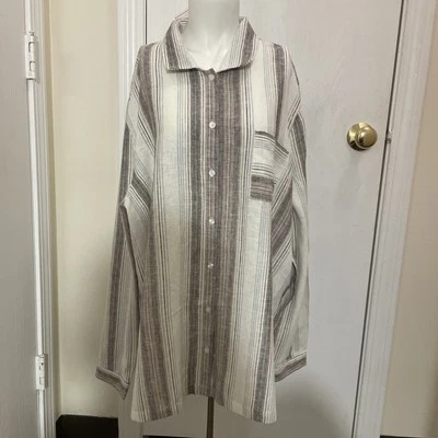 Blusa Top Camisa de Verano Blair Para Mujer Talla 2XL Mezcla de Lino Rayas con Botones Nueva Foto 1 de 4