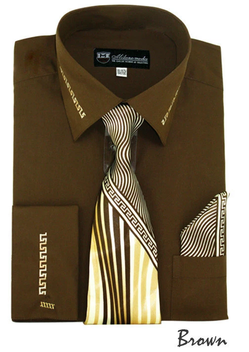 Мужская французская рубашка-манжета с соответствующим галстуком и носовым платком 7 цветов SG35 - Изображение 1 из 1