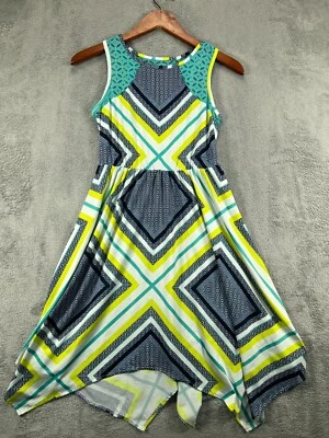 Girls Dresses 14 Blue Yellow Lace Trim A Line Sleeveless Rare Editions Hankerchi - Image 1 of 4
