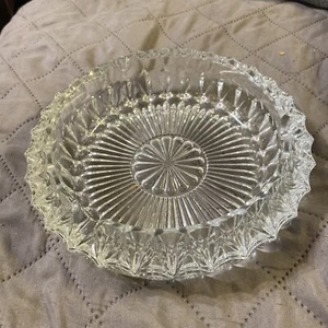 Vintage geschliffenes Glas Aschenbecher 7" klar Kristall Diamant Spitze rundes Design - Bild 1 von 7