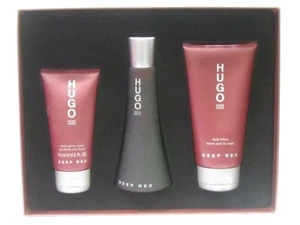 Deep Red By Hugo Boss Women Set 3 oz EDP + 5 oz Body Lotion + 2.5 oz Shower Gel - Picture 1 of 2
