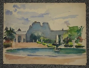 Paris le Louvre, Becken und Karussell, Aquarell von Christian Frain 1950 - Bild 1 von 2