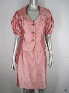 Kay Unger Evening Suit Dress Sz S NEW Pink Satin Skirt Jacket Puff Short Sleeve - Picture 1 of 12