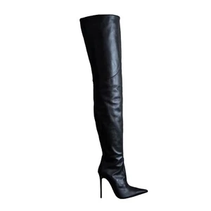 BOTAS ENTREPIERNA PUNTIAGUDAS GIOHEL BOTAS DE CUERO NEGRAS ITALIA 35 A 45 - Imagen 1 de 5