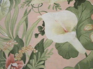 Cranston cotton fabric pink green& white Calla Lilly, green pink florals on pink - Picture 1 of 6