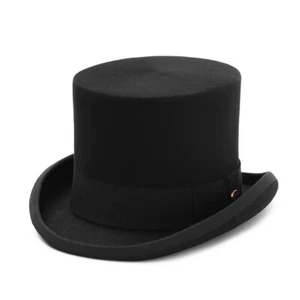 6" groß schwarz 100 % Wolle handgefertigt Hochzeit Veranstaltung viktorianischer Zylinder Hut - Bild 1 von 6