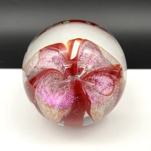 Glass Eye Studio GES Dichroic Red Trumpet Flower 3" Paperweight - Signed 2000 - Picture 1 of 13