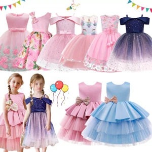 Flower Girls Bridesmaid Dress Baby Kids Party Lace Bow Wedding Dresses Princess - Picture 1 of 31