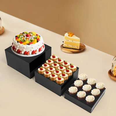 3 Pcs Acrylic Cube Jewelry Display Stands, Food Risers for Buffet Table, Nesting - Image 1 of 4