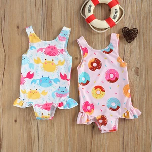 Toddler Baby Girls Swimsuit Print Ruffle Bathing Suit Swimwear Beachwear Sunsuit - Picture 1 of 11