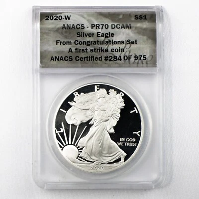 2020-W $1 ANACS PR70 DCAM Congratulations Set Silver American Eagle First Strike - Image 1 of 2