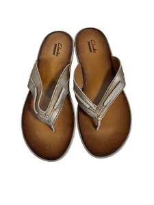 Clarks Taline Stir Womens Metallic Gold Casual Flip Flop Leather Sandals Size 8 - Picture 1 of 10
