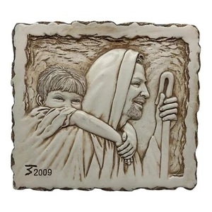 Vintage Jesus & Young Boy Religious Resin Art Plaque Wall Decor 7.5” x 7” - Picture 1 of 9