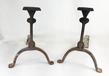 Antique Early Handwrought Blacksmith Made Fire Dogs Andirons Fireplace