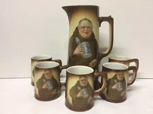 Jarra de vino de porcelana grande con 5 tazas a juego ~ Fraile Monk ~ Alemania ~ WN46 - Imagen 1 de 12