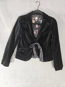 Old Navy Y2K Velvet Womens Blazer Black Belted Bow Solid Crop Size Small S - Picture 1 of 9