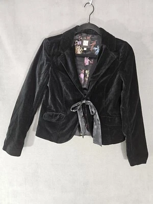 Old Navy Y2K Velvet Womens Blazer Black Belted Bow Solid Crop Size Small S  - Image 1 of 4