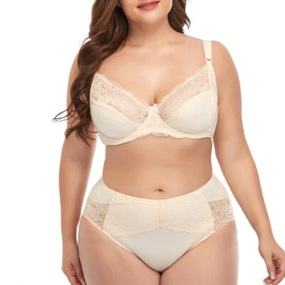 Plus Size Bras Set Panties Lace Unpadded Brassiere Women Sexy Lingerie Underwear - Image 1 of 4