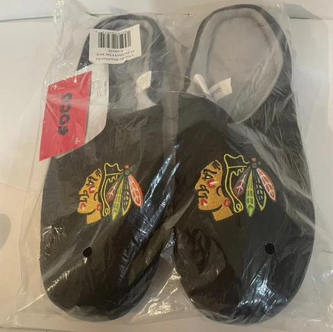 Chicago NHL Blackhawks Memory Foam Slide Slipper Large New In Bag FOCO Cover
