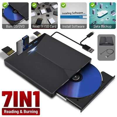 USB 3.0 Externes CD/DVD Laufwerk Brenner Player mit Type C für Laptop PC Schwarz - Bild 1 von 4