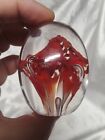 Vintage Art Glass Ball Paper Weight Red bottom with Fluted Bubbles Rising 3" 