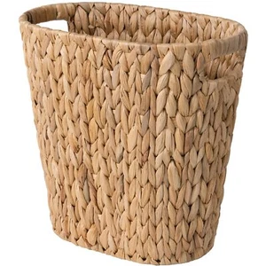 Wicker Waste Basket, Handwoven Water Hyacinth Trash Can with Built-in Handles - Picture 1 of 7