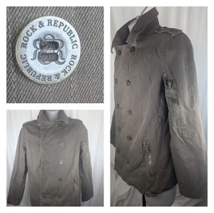 Mens Jacket Coat Rock & Republic Military Field Denim Double Breasted Green L - Picture 1 of 12