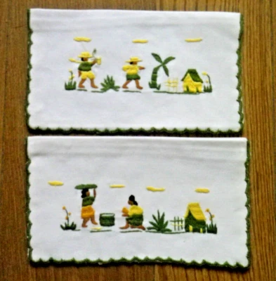 Lot de 2 porte serviettes asiatiques en lin Broderies fait main - Photo 1/2