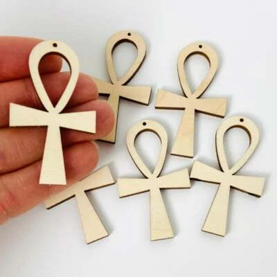 TODOS LOS TAMAÑOS (12 piezas a 100 piezas) Madera Sin Acabar Ankh Símbolo de Vida Pendientes Dijes en Blanco Foto 1 de 3