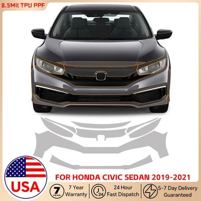 For Honda Civic Sedan 2019-2021 Front Bumper Precut Paint Protection Film PPF - Image 1 of 4