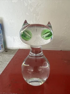 MCM Swedish Hand Blown Art Glass Atomic Green Eyed Cat Figurine - Picture 1 of 4