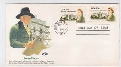 TurtlesTradingPost- James Hoban White House Architect 1981 FDC #1935-6 Fleetwood - Image 1 of 2