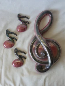 Vintage Ceramicraft Treble Clef Planter & 3 Music Notes Ceramic Pocket Sconce - Picture 1 of 11
