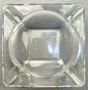 Vintage Large Clear Glass Ashtray Cigar Cigarette Heavy Quality 6” Square - Picture 1 of 5